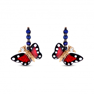 Золотые серьги с бриллиантами и сапфирами Monarch Butterfly MBE000005-02