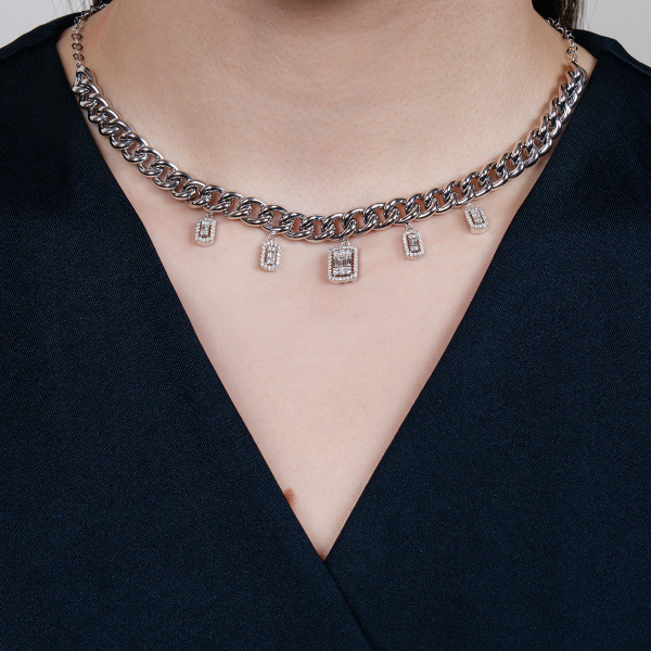 Золотое колье с бриллиантами Baguette TP-5153N-W