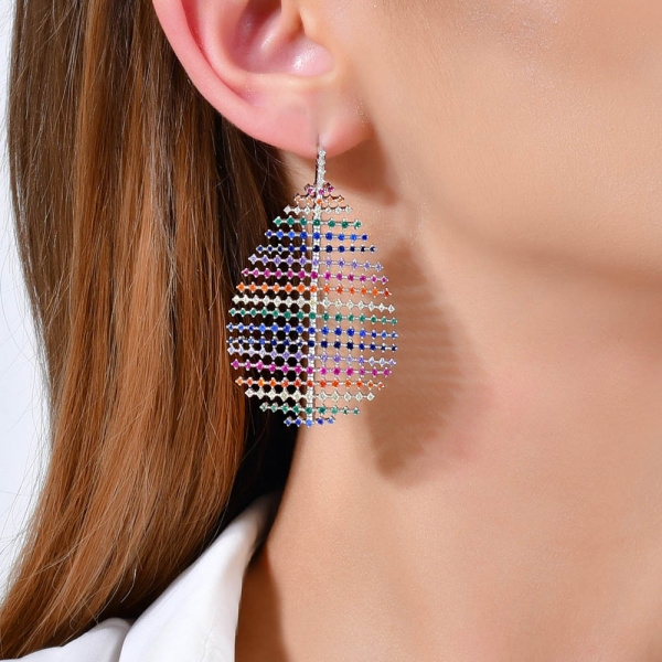 Серебряные серьги с фианитами Rainbow 925 DM3569-7CER