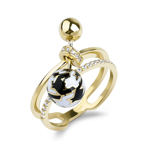 Золотое кольцо с белыми сапфирами и эмалью Pied De Poule PPR000007-00