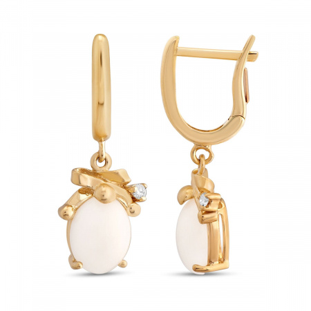 Золотые серьги с бриллиантами и белыми агатами White Dreams WDE000010-00