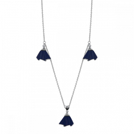 Серебряное колье с ляписом и фианитами SN07874A-LPS