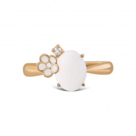Золотое кольцо с бриллиантом и белым агатом White Dreams WDHR0032-00
