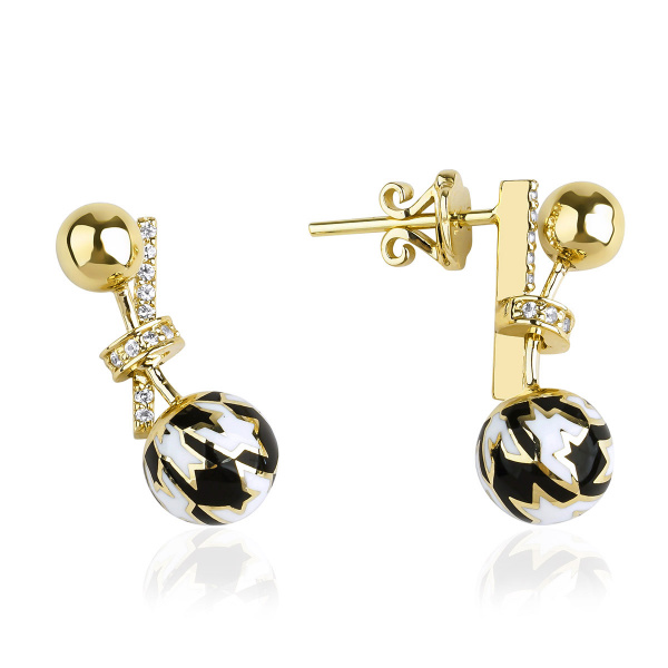 Золотые серьги с белыми сапфирами и эмалью Pied De Poule PPE000007-00