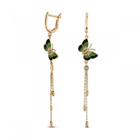 Золотые серьги в форме бабочек с бриллиантами и эмалью Noah`s Ark NHE000001-00