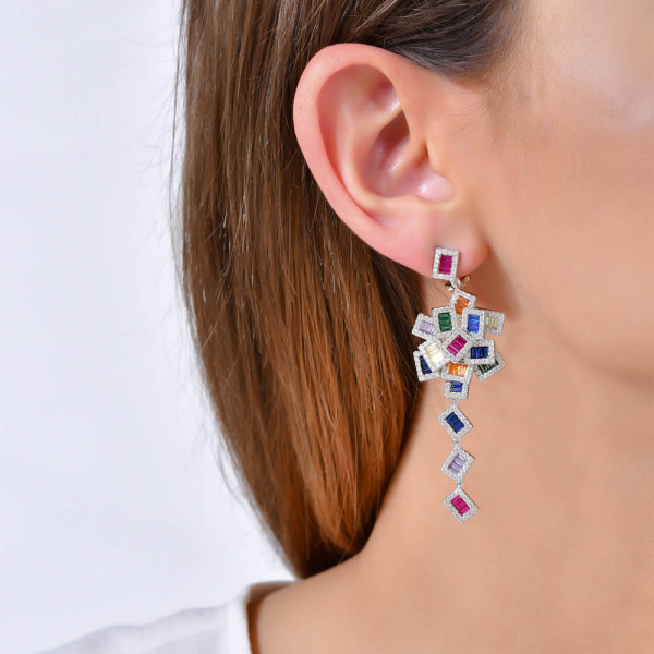 Серебряные серьги с фианитами Rainbow 925 DM3587-7CE