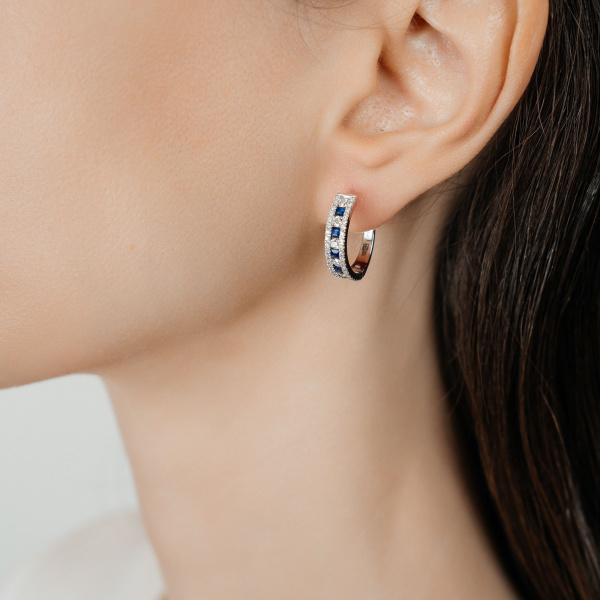 Золотые cерьги с бриллиантами и сапфирами Diamond Love ER0021-SAPP