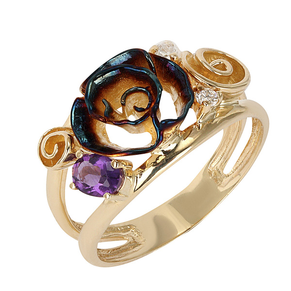 Кольцо золотое Gallica с бриллиантами и аметистом GLHR0022-00